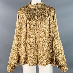 FORTE_FORTE Size 8 Tan Brown Silk Abstract Hidden Buttons Shirt